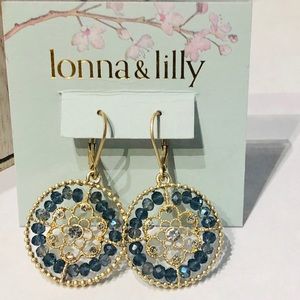 NWT Blue& Gold bead crystal earrings